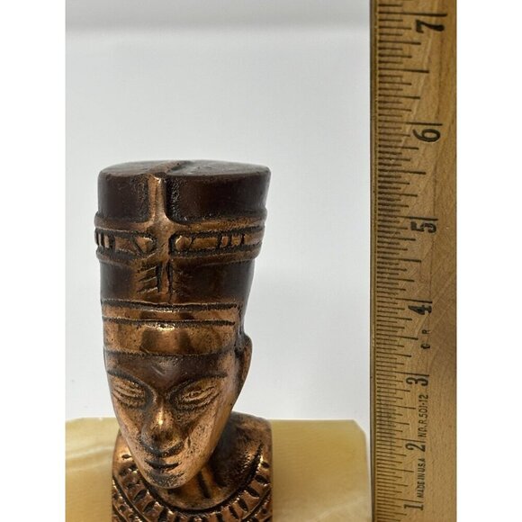 Nefertiti Bust Figurine Statue Sculpture Metal Marble Base Egyptian Queen 5.25” - Picture 9 of 10